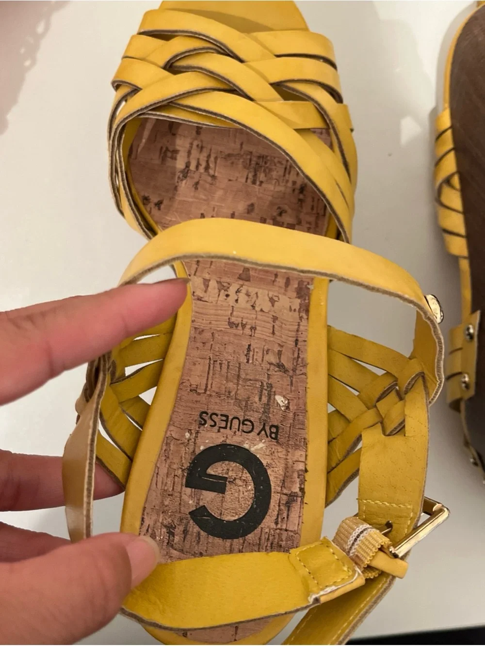 Guess Yellow Braided Platform Wedge Sandals